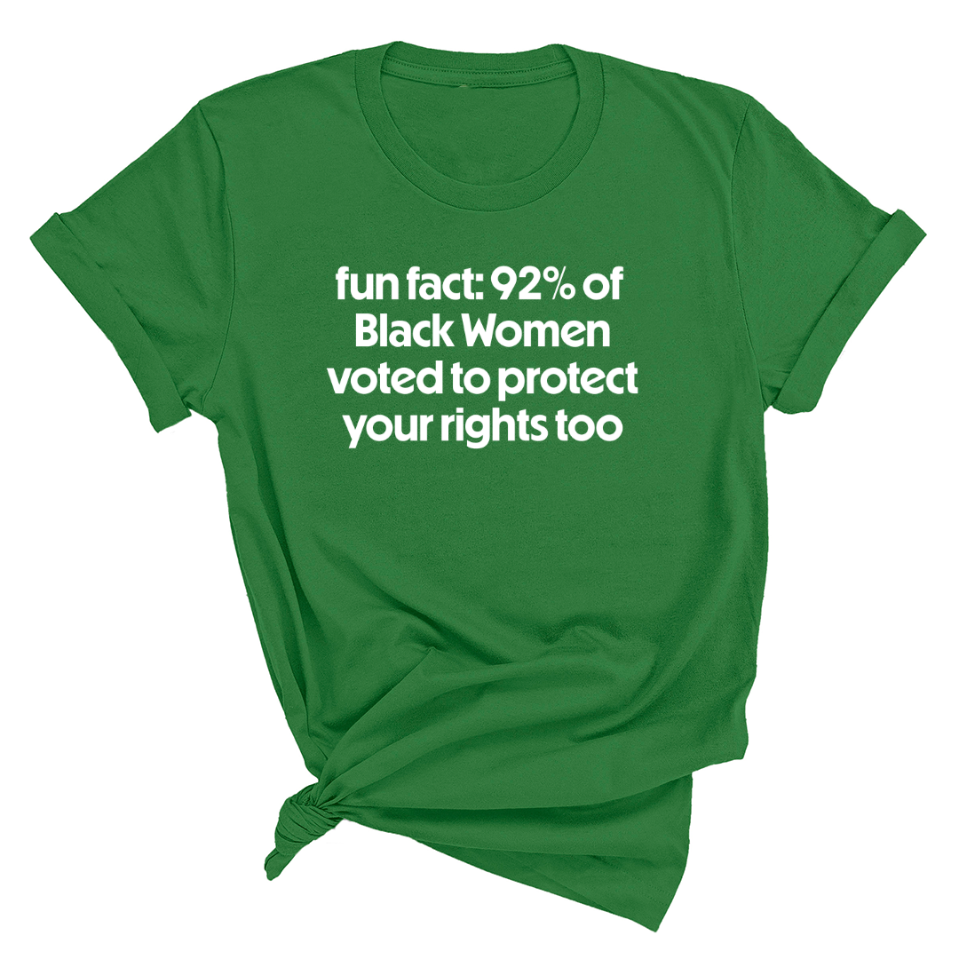 Fun Fact 92 Percent of Black Women Voted to Protect Your Rights Too Unisex Tee-T-Shirt-The Original God Ain't Petty But I Am