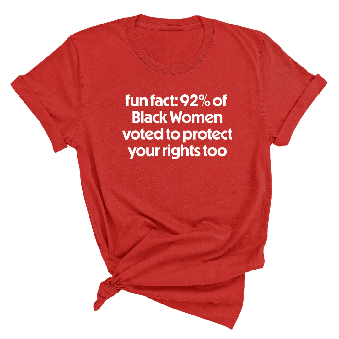 Fun Fact 92 Percent of Black Women Voted to Protect Your Rights Too Unisex Tee-T-Shirt-The Original God Ain't Petty But I Am