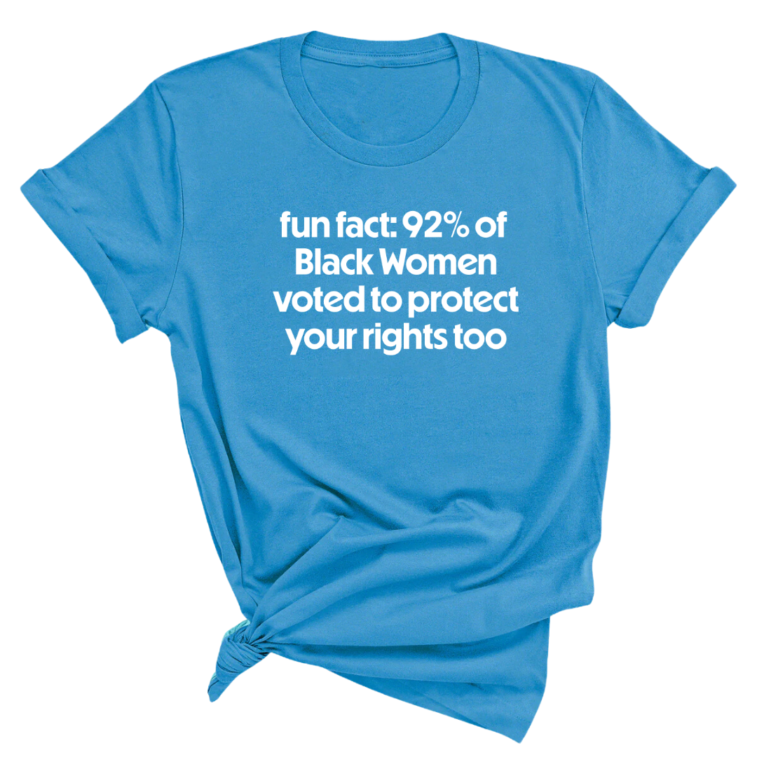 Fun Fact 92 Percent of Black Women Voted to Protect Your Rights Too Unisex Tee-T-Shirt-The Original God Ain't Petty But I Am