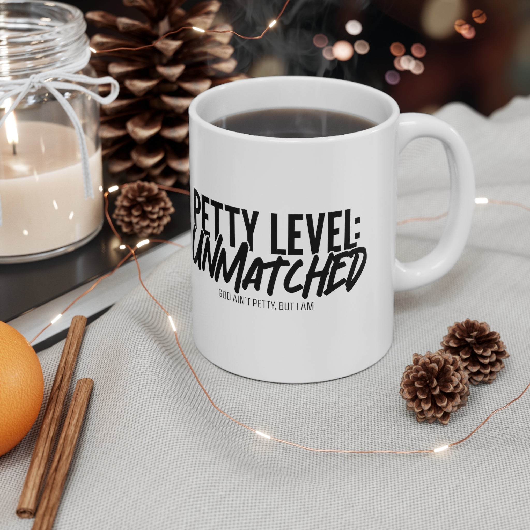 Petty Level Unmatched Mug 11oz (White/Black)-Mug-The Original God Ain't Petty But I Am