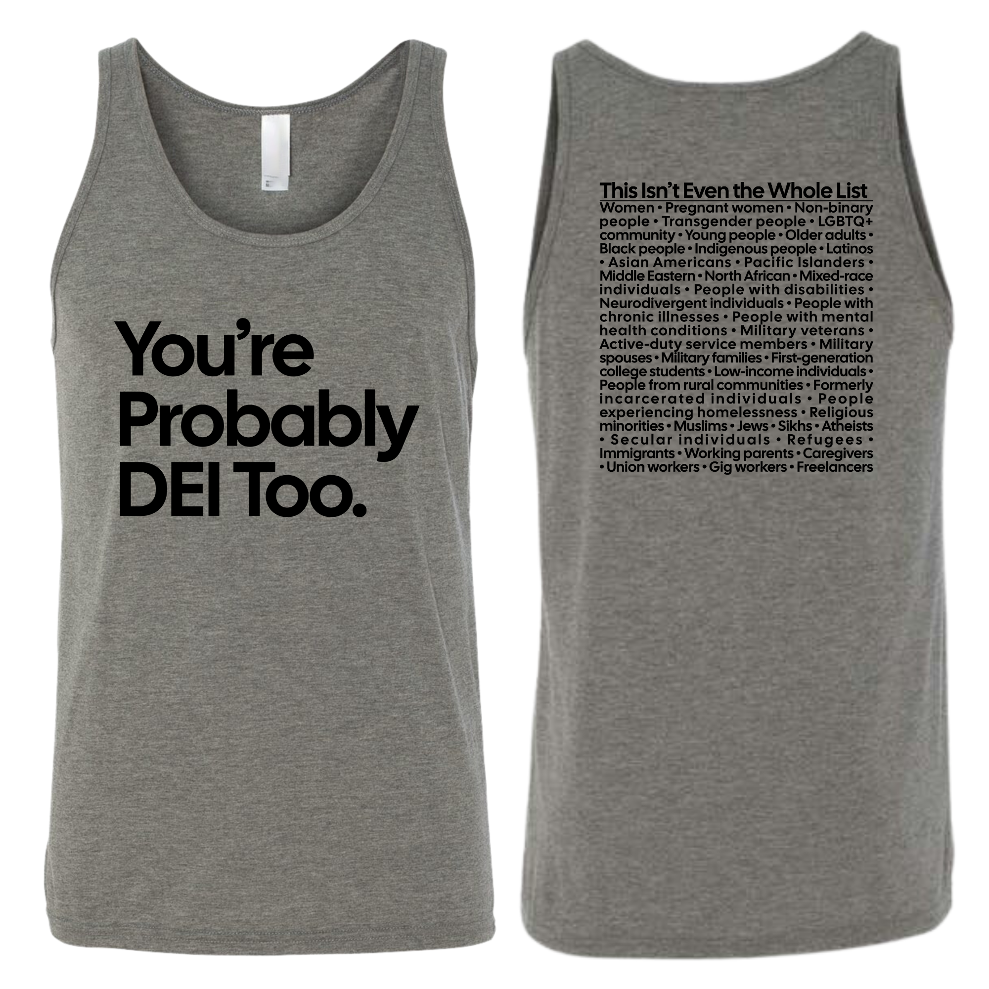 You're Probably DEI Too Unisex Tank Top (Front and Back Design Print)-T-Shirt-The Original God Ain't Petty But I Am