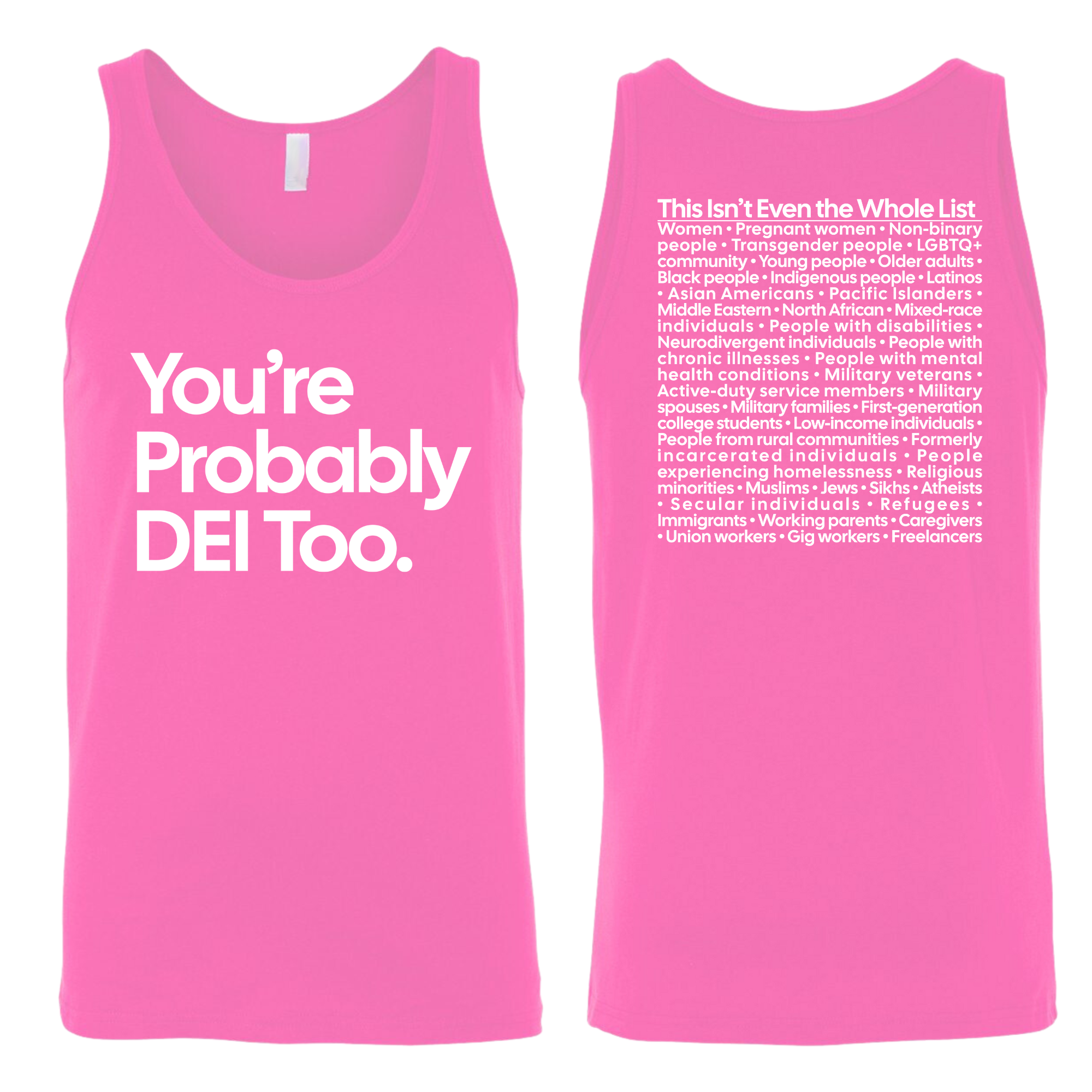 You're Probably DEI Too Unisex Tank Top (Front and Back Design Print)-T-Shirt-The Original God Ain't Petty But I Am