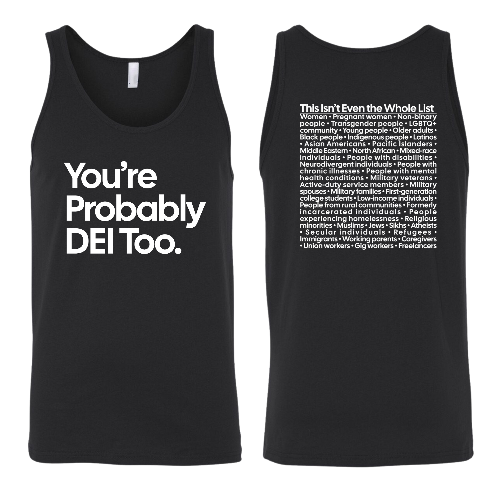 You're Probably DEI Too Unisex Tank Top (Front and Back Design Print)-T-Shirt-The Original God Ain't Petty But I Am