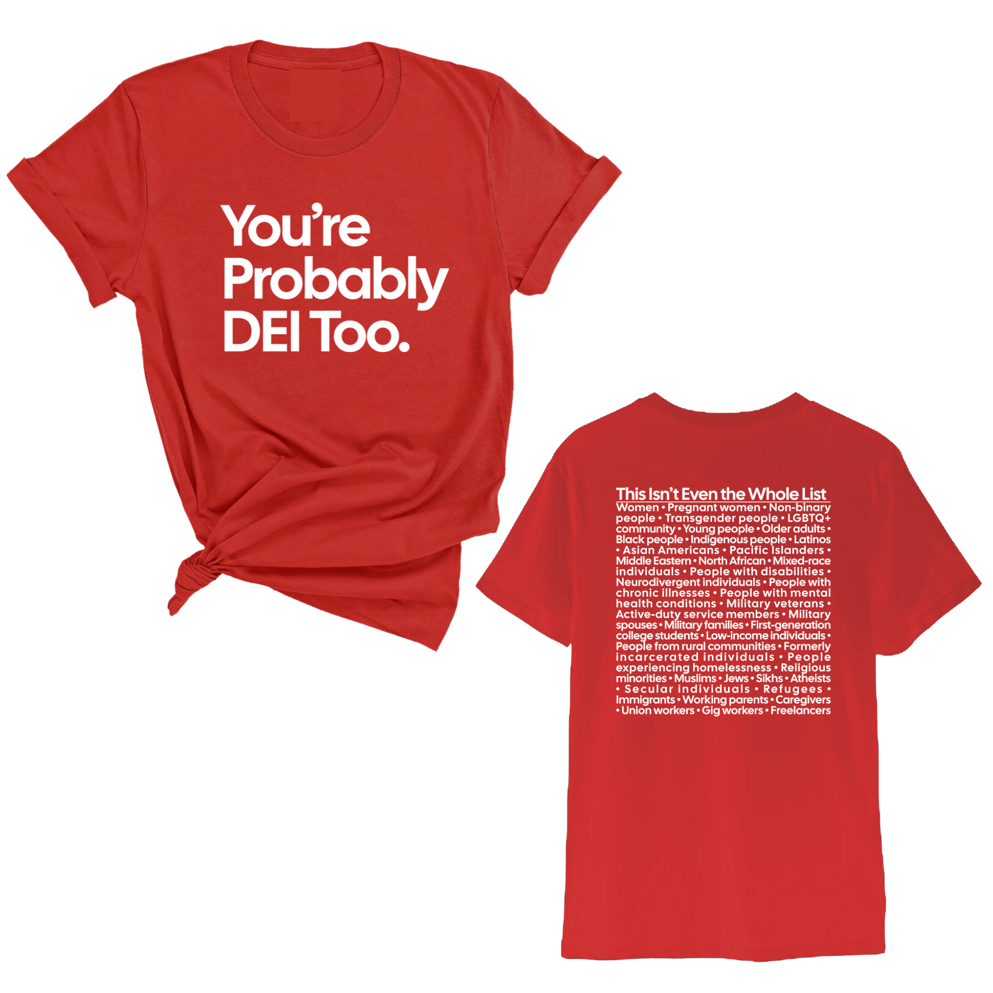 You're Probably DEI Too Unisex Tee (Front and Back Design Print)-T-Shirt-The Original God Ain't Petty But I Am