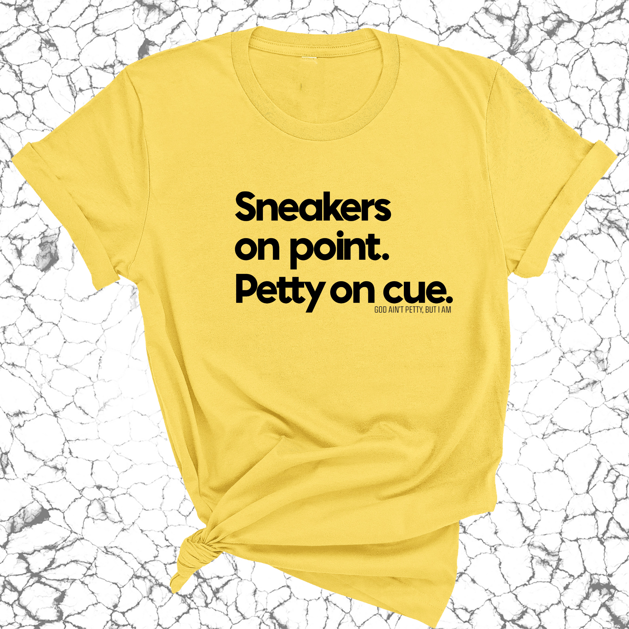 Sneakers on point. Petty On Cue Unisex Tee-T-Shirt-The Original God Ain't Petty But I Am