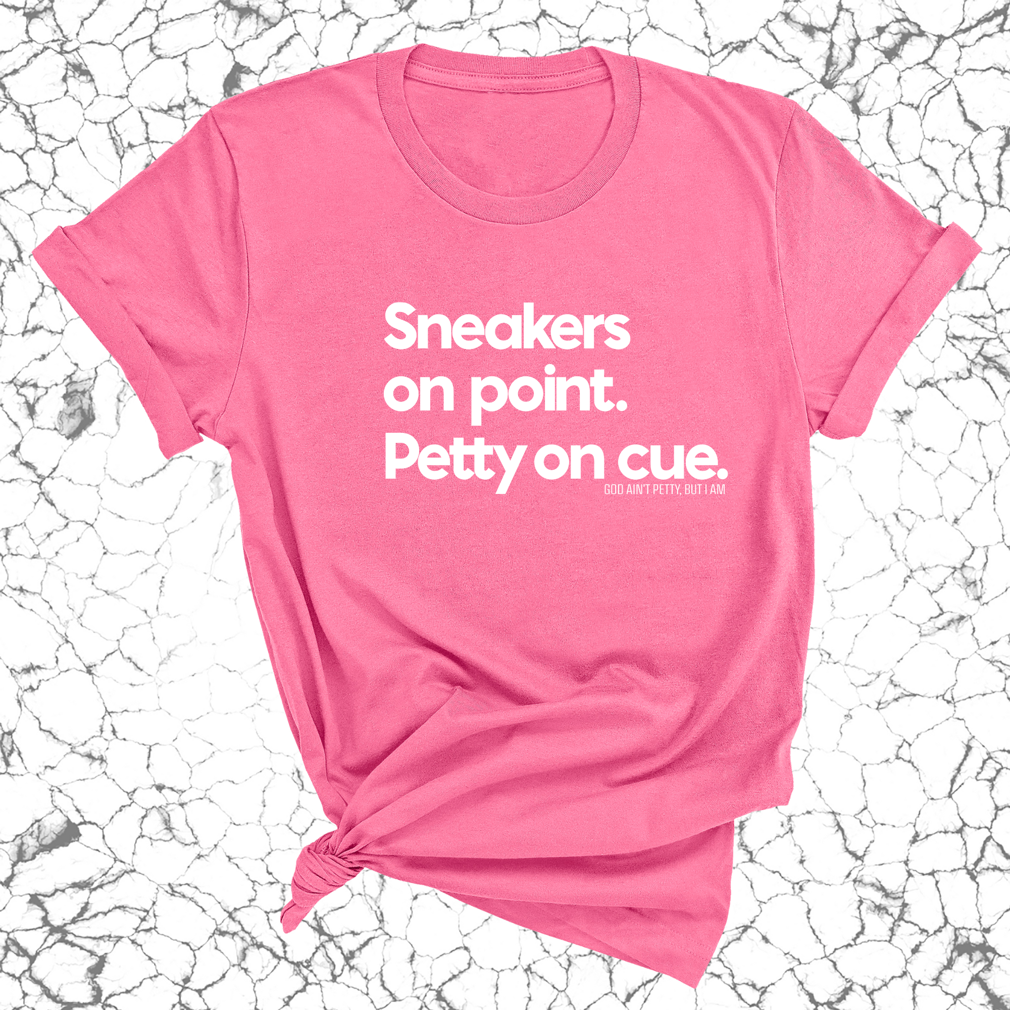 Sneakers on point. Petty On Cue Unisex Tee-T-Shirt-The Original God Ain't Petty But I Am